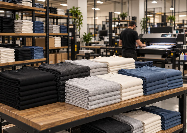 Stacks of shirt blanks